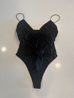 Zara Black Bow-Front Spaghetti Strap Bodysuit